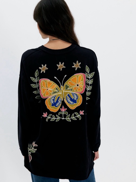Free People Sweaters - ❌SOLD❌NWT We The Free Never Leaf Me Embroidered Tee In Black Combo